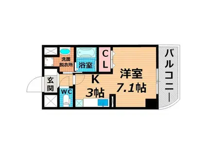 プラティークベリエ(1K/4階)の間取り写真