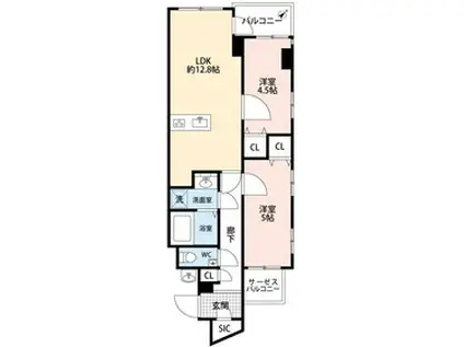 クレヴィア新宿中落合 ウエスト(2LDK/5階)の間取り写真