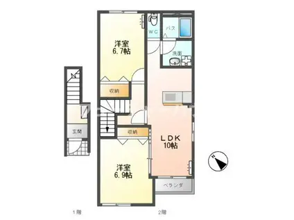 エスタシオン(2LDK/2階)の間取り写真