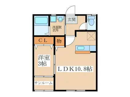 カーサコリーナ(1LDK/2階)の間取り写真