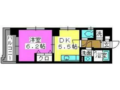 フローレス東比恵(1DK/3階)の間取り写真