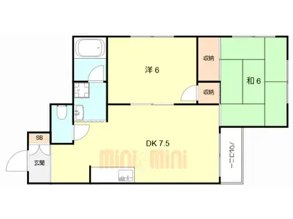 ユニライフ石坪(2DK/2階)の間取り写真