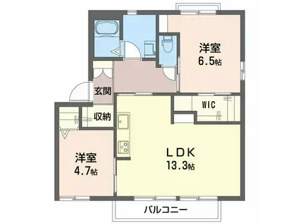 ピースハイツK C棟(2LDK/2階)の間取り写真
