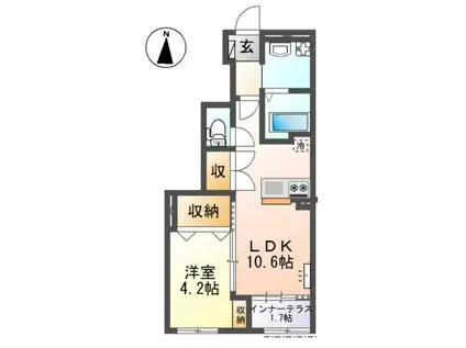 オーヴェスト カーサ(1LDK/1階)の間取り写真