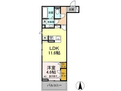 セレスティア助光 A棟(1LDK/2階)の間取り写真