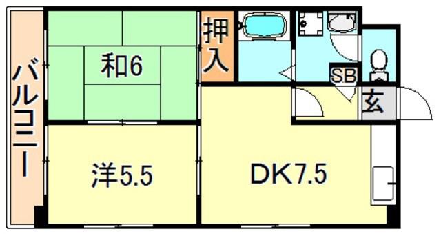 アンセルモ西明石(2DK/4階)の間取り写真