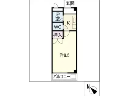 ジュネス龍美(1K/2階)の間取り写真