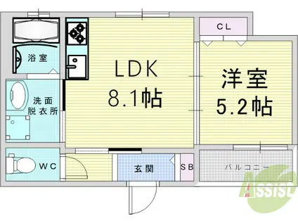 クリエオーレ福町Ⅱ(1LDK/1階)の間取り写真