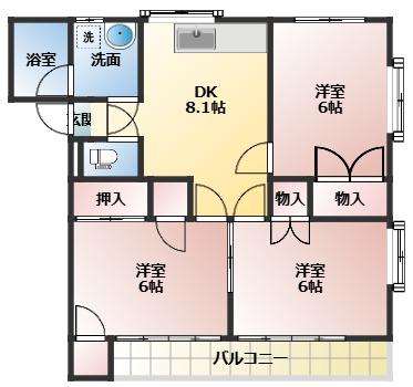 アップルガーデンA(3DK/1階)の間取り写真