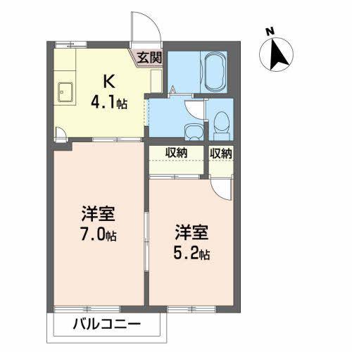 プレシオーサ東黒石野(2K/1階)の間取り写真