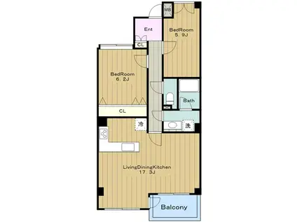 カスタネア栗平1番館(2LDK/4階)の間取り写真