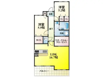 エバーランドシティ新・泉北(2LDK/5階)の間取り写真