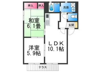 ルミナスコートB棟(2LDK/1階)の間取り写真
