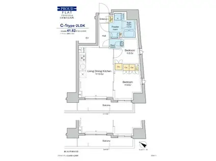 プラウドフラット日本橋大伝馬町(2LDK/9階)の間取り写真