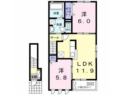 ソルマール 四季 A(2LDK/2階)の間取り写真