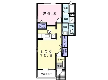 スプリング・ヒルB(1LDK/1階)の間取り写真