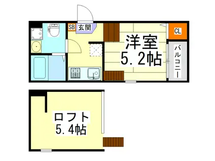 ハーモニーテラス今市II(1K/2階)の間取り写真