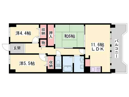 藤和東加古川ハイタウンC棟(3LDK/6階)の間取り写真