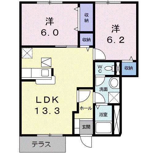 サンプレインA(2LDK/1階)の間取り写真