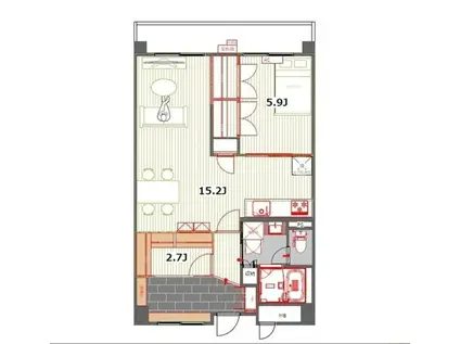ローズガーデン(1LDK/5階)の間取り写真