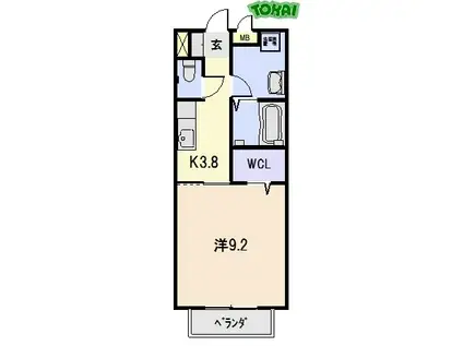 ユウェンタース(1K/1階)の間取り写真