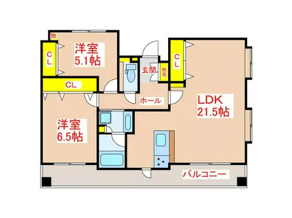 ル・サンク鹿児島中央(2LDK/2階)の間取り写真