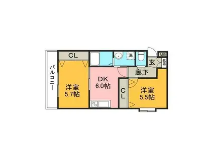 ヨーロピアンシャレー清水万石 壱番館(2DK/2階)の間取り写真