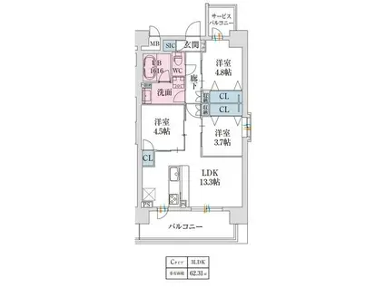 スプランディッド難波VII(3LDK/11階)の間取り写真