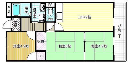 エステート松葉春日(3LDK/3階)の間取り写真