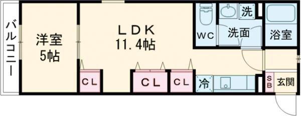 リブリ・南柏II(1LDK/1階)の間取り写真