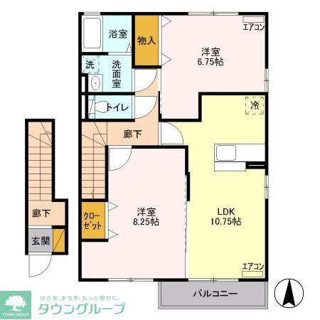 プリムヴェール上並榎B(2LDK/2階)の間取り写真