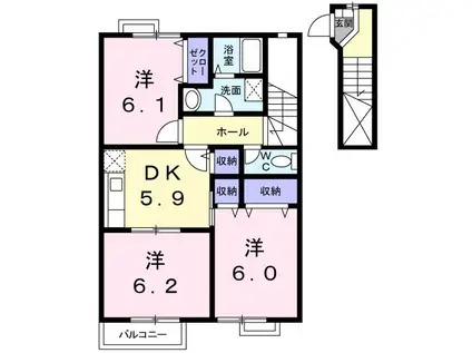 フォレストA(3DK/2階)の間取り写真