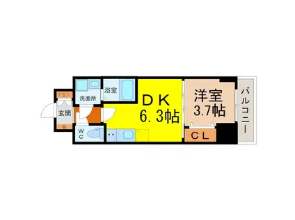 エスリードレジデンス東別院マークス(1DK/6階)の間取り写真