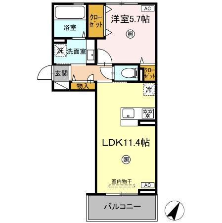 D-ROOM引水(1LDK/3階)の間取り写真