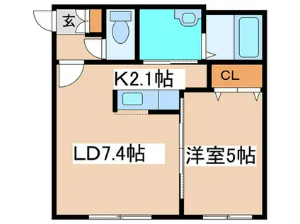 ヴェルテュ麻生(1LDK/1階)の間取り写真
