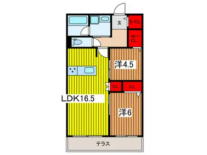 プリムヴェール(2LDK/1階)の間取り写真