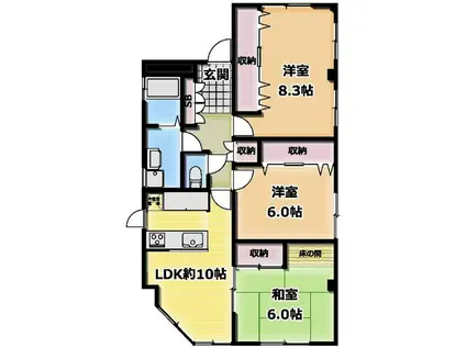 市川大洲マンション(3LDK/3階)の間取り写真