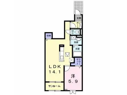 プレミアムガーデンI(1LDK/1階)の間取り写真