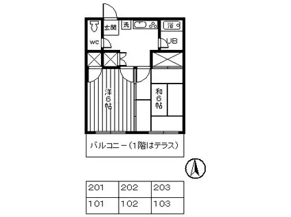 山本ハイツ(2K/2階)の間取り写真