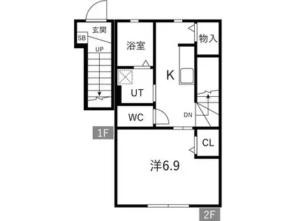 リベルタF(1K/2階)の間取り写真