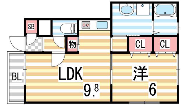 アムールLUSTER(1LDK/2階)の間取り写真