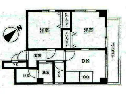 K SリビングII(2DK/3階)の間取り写真