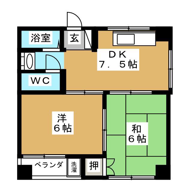 フラッツA(2DK/2階)の間取り写真