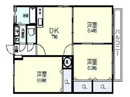 サンライズ旭 3-A(3DK/3階)の間取り写真