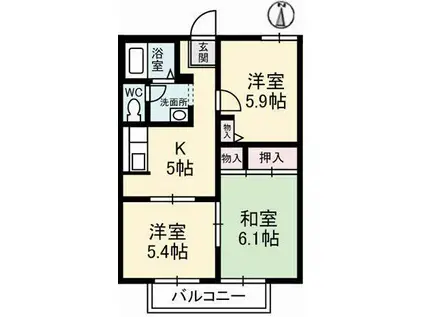 メゾンドグレープC(3K/1階)の間取り写真