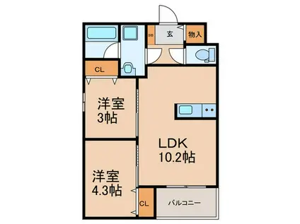 GLANZ 六ツ門(2LDK/5階)の間取り写真