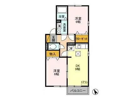 カーサロッソ(2DK/1階)の間取り写真