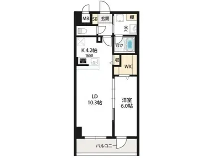 ベルンガーデン勝山北(1LDK/9階)の間取り写真