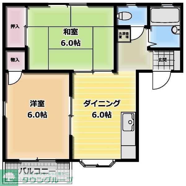 クローバーハイツB(2DK/2階)の間取り写真