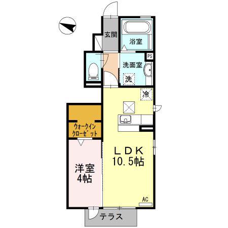 ボヌールH&E(1LDK/1階)の間取り写真